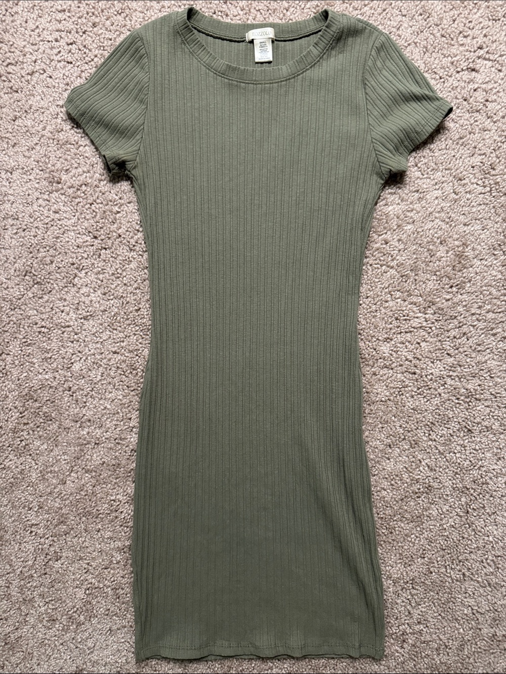 Bozzolo Olive Ribbed Short Sleeve Midi Dress